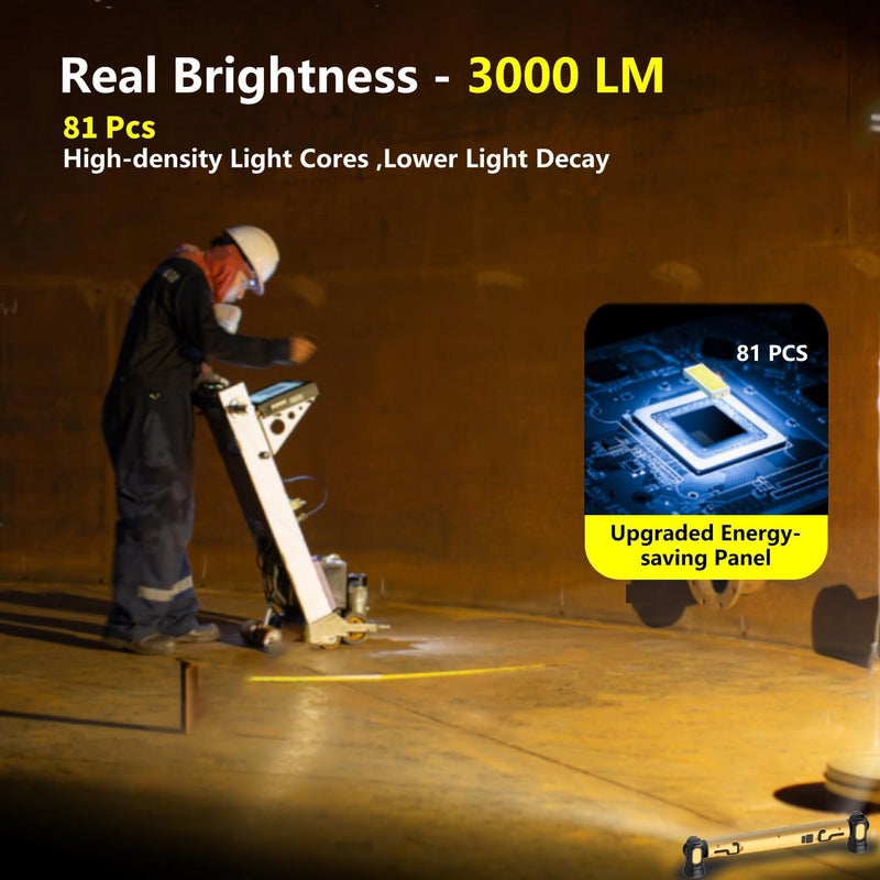 MechaniLite شريط ضوء العمل تحت الغطاء، 3000LM شريط ضوء LED مغناطيسي مع خطافات، 5200mAh ضوء غطاء قابل لإعادة الشحن بدون سلك للميكانيكي/إصلاح السيارات/المرآب - أصفر - Image 2
